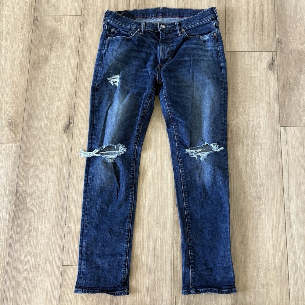 Abercrombie & Fitch Athletic Skinny Stretch Rustin Blue Distressed Jeans 32x30